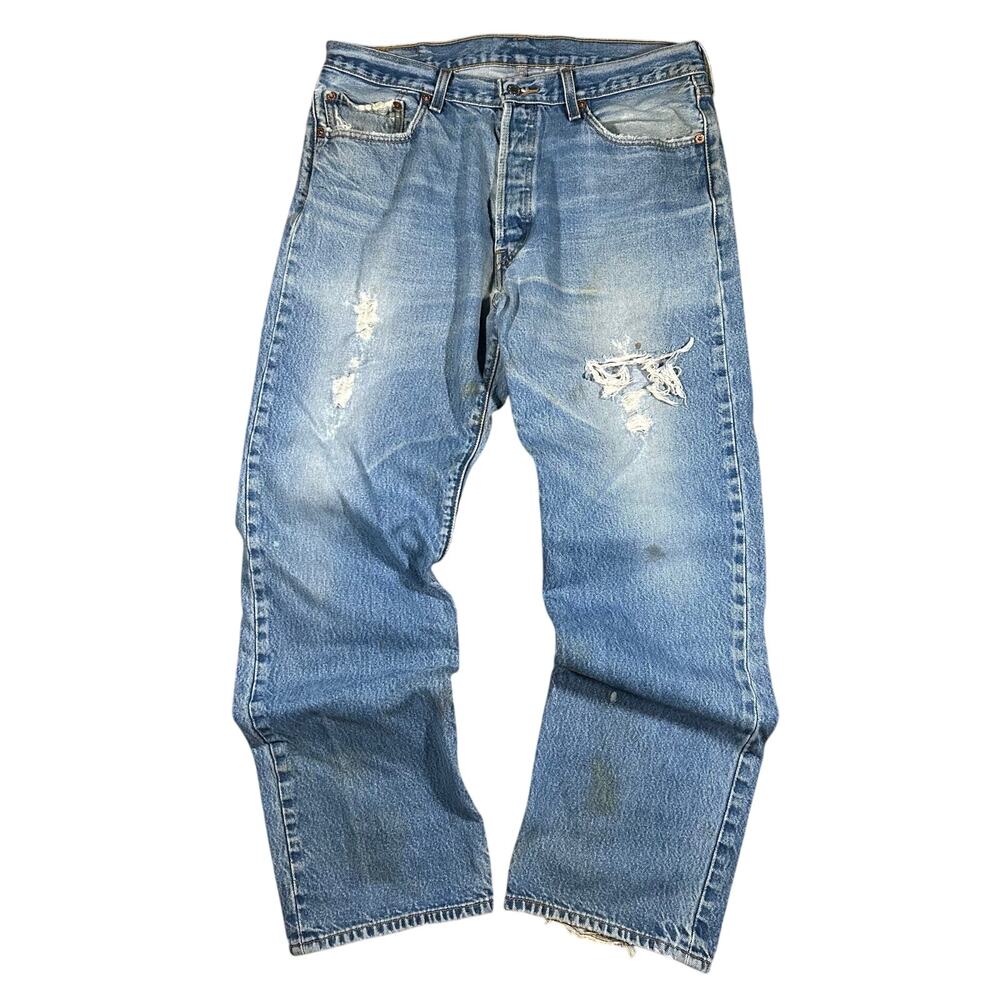Vintage Y2K Levi’s 501XX Button Fly Distressed Jeans 35x31 00s Mens Denim Pants